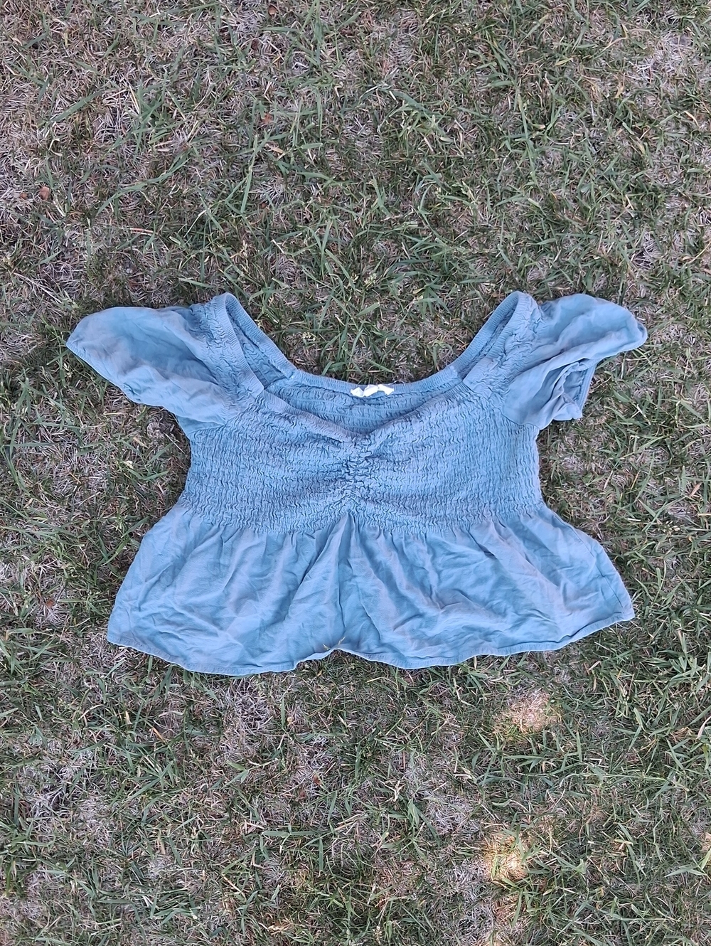 La Hearts Light Blue Smocked Peplum Crop Top